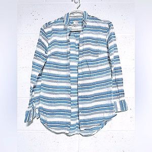 Cotton oversized button shirt baby blue denim stripe new day long sleepwear top